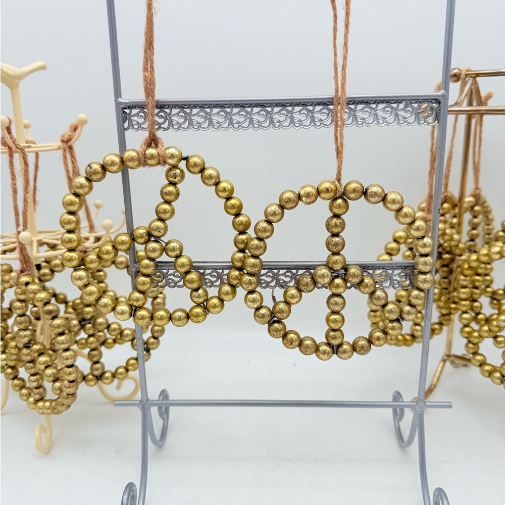Gold Beaded Peace Sign Ornaments from Pottery Barn - Christmas tree ornaments